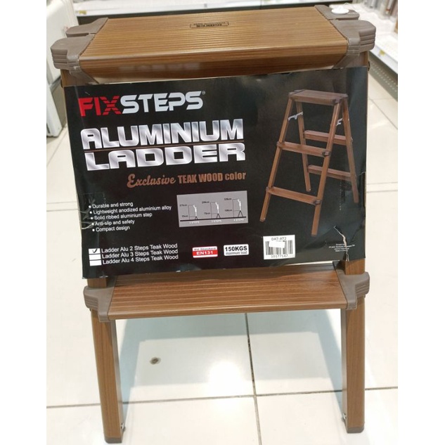 Tangga lipat aluminium 2 step motif kayu