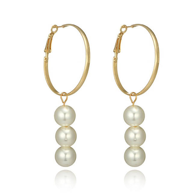 LRC Anting Tusuk Fashion Gold Color Pearl Decorated Pure Color E91942