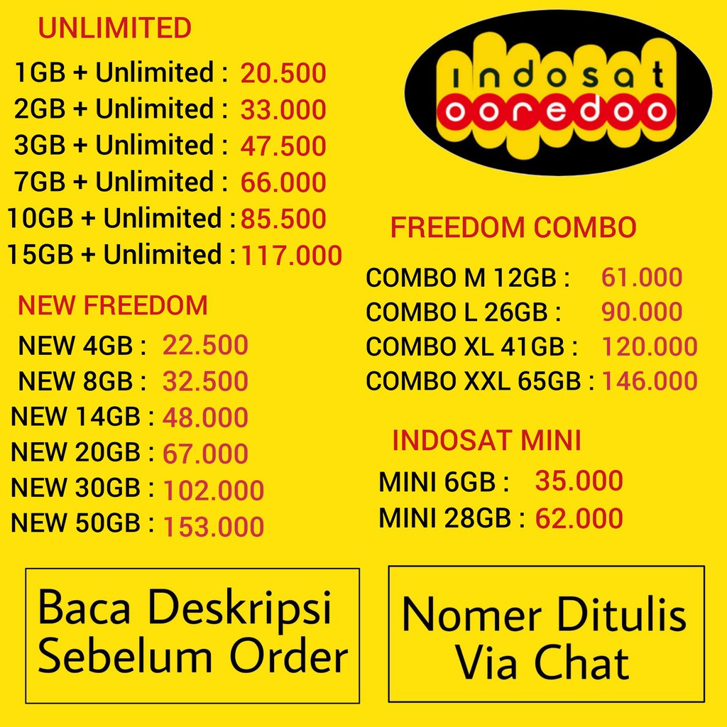 PROMO VOUCHER INTERNET INDOSAT PAKET KUOTA COMBO UNLIMITED BOMBER & ORI 24 JAM | Shopee Indonesia