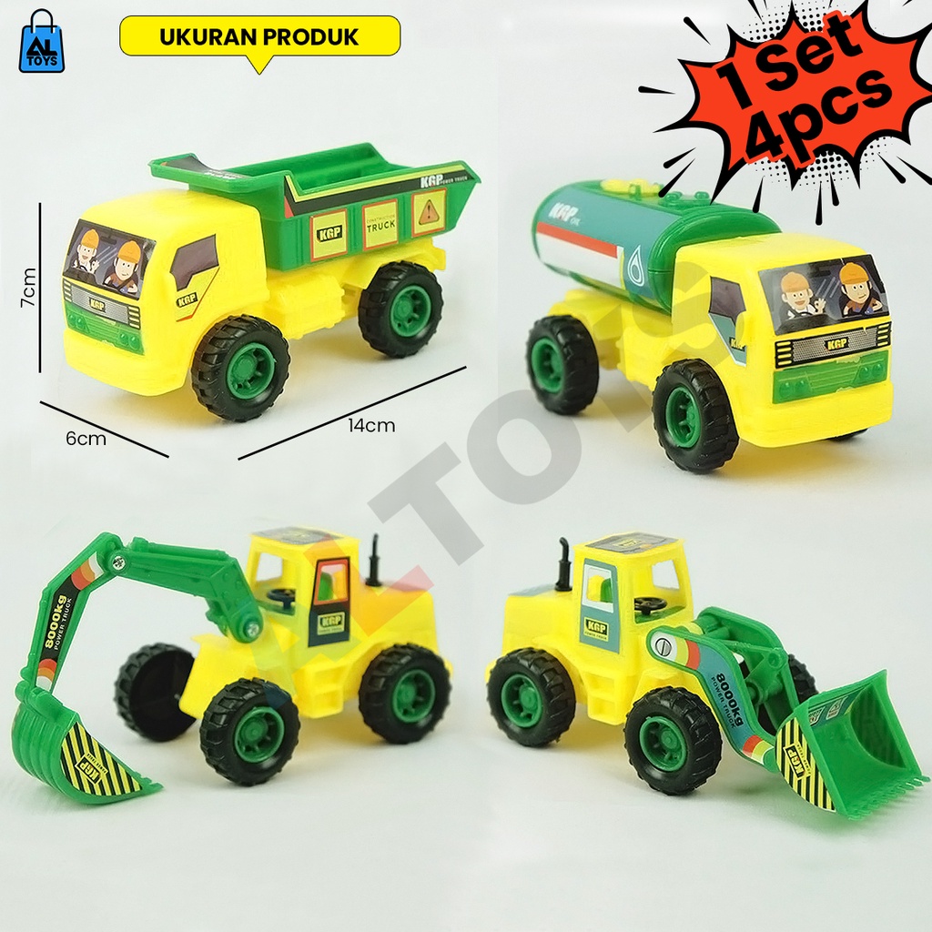 Mainan Mobil Kontruksi Set Isi 4 Pcs Truck / Exsavator / Buildozer / Tangki HKR 22-420141