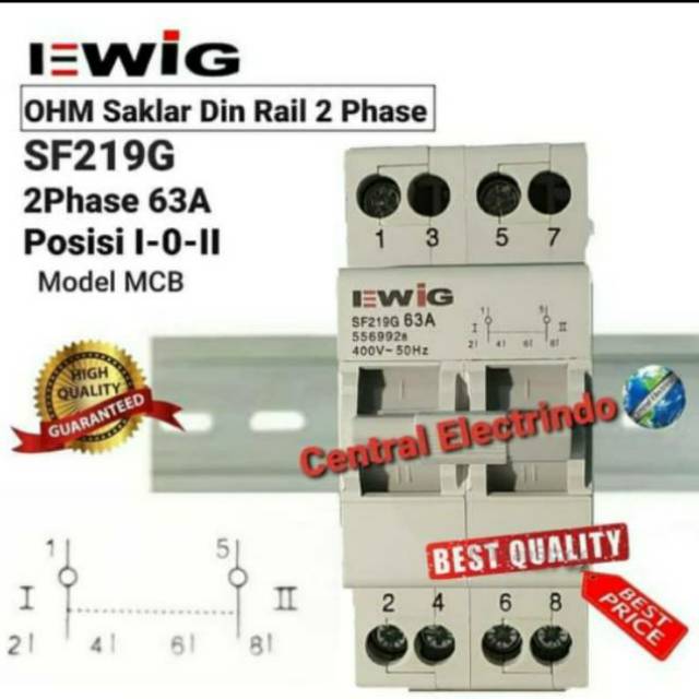 COS Change Over Switch Ohm Saklar EWIG Din Rail 2Phase 63A Model MCB.