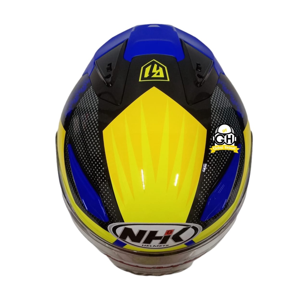 HELM NHK R1 MOTIF BIZARE BLUE AQSO YELLOW NHK R-1 BIZARE BLUE AQSO YELLOW DOUBLE VISOR