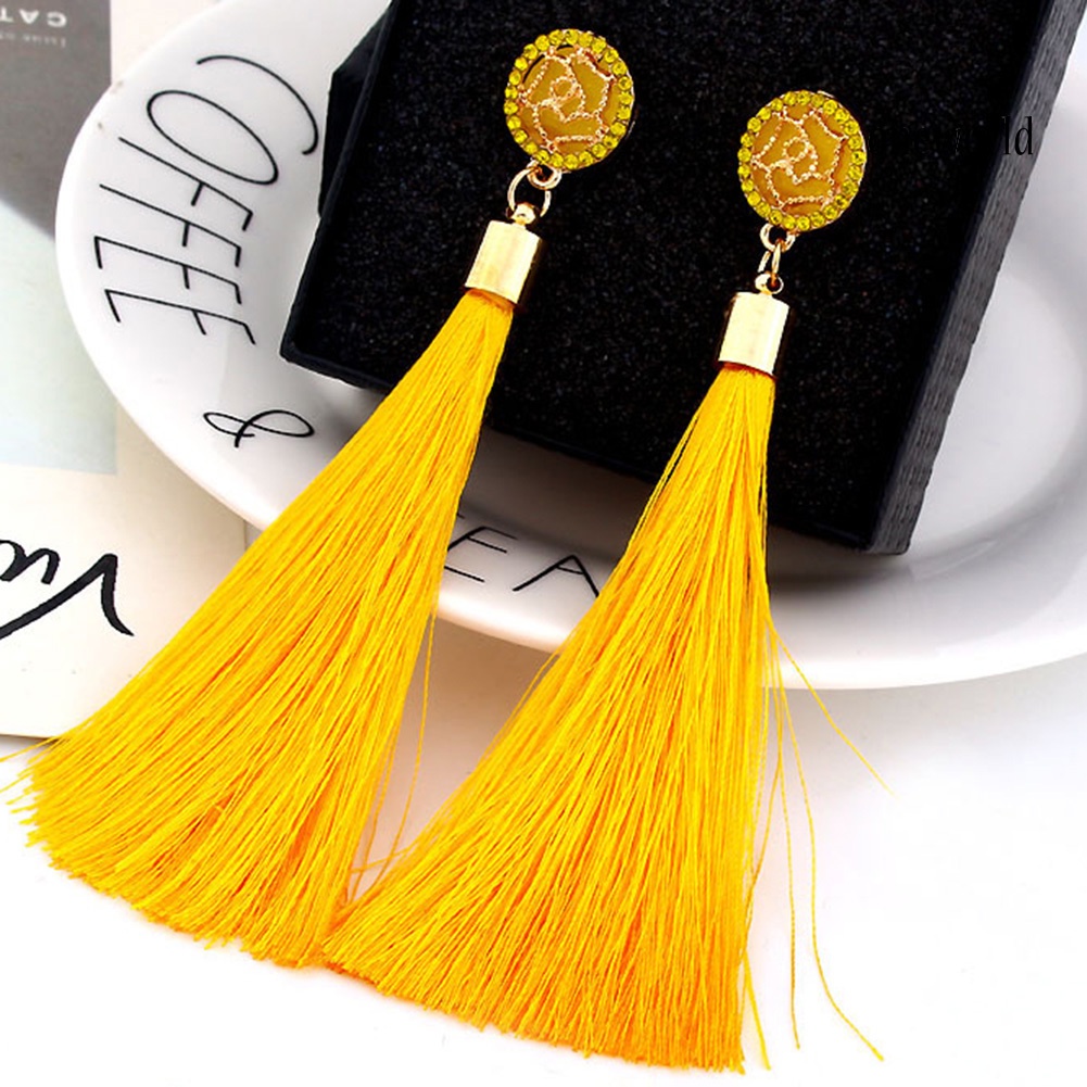 OW@ Bohemian Ethnic Flower Long Tassel Dangle Statement Earrings Women Jewelry Gift