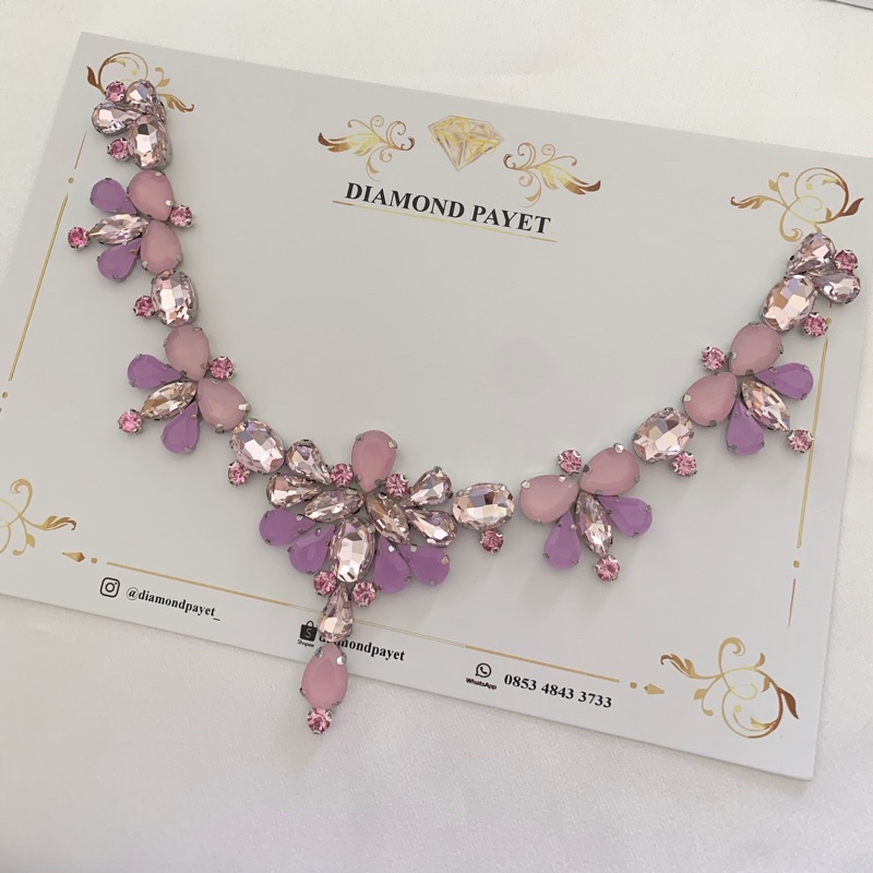 Diamond Payet rangkai leher ungu pink