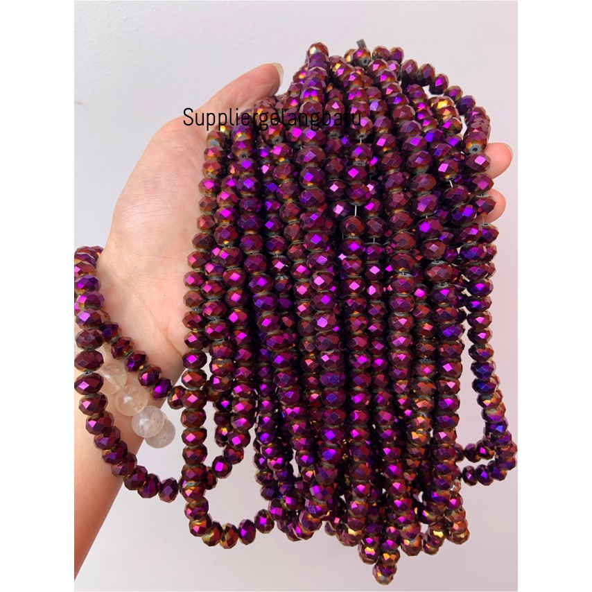 Crystal Ceko kilap 10mm UNGU METALIK purple metalic rondel donat craft