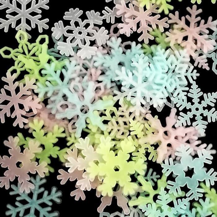 [Snow] Sticker Salju Snow Snowflakes Snowflake Glow in the Dark isi +- 50pcs Random Colour