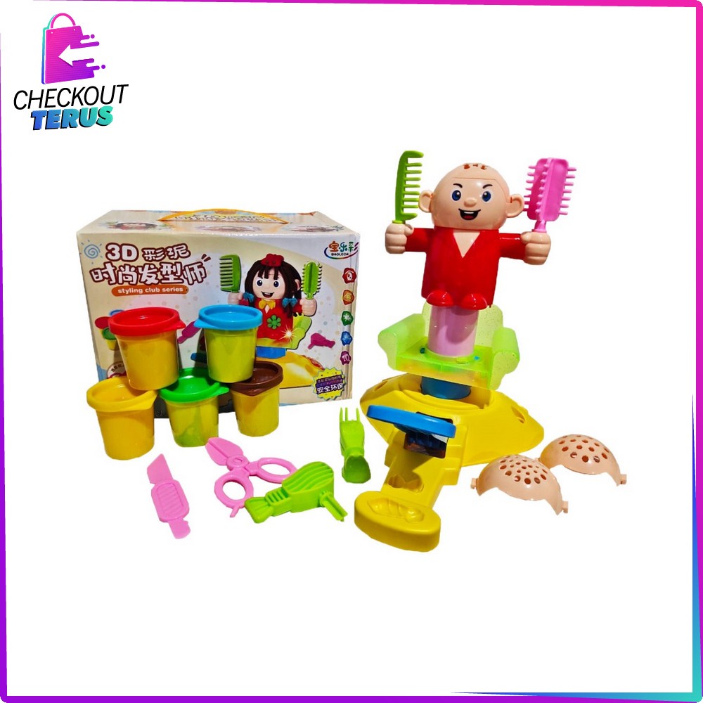 CT M154 Mainan Anak Pangkas Rambut Barbershop Styling Club Mainan Potong Rambut Pretend Play Salon Anak