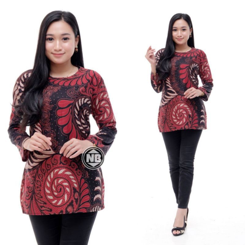 tey-17 Batik wanita ASJ SA HRB026 Kenongo Kemeja Tosca Pendek-Puser merah