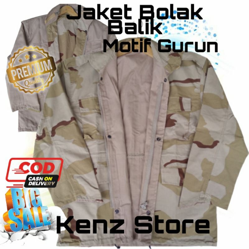 TERLARIS Produk BIG SIZE Jaket Pria Army Semi Parka Bolak Balik Loreng Gurun Murah Berkualitas