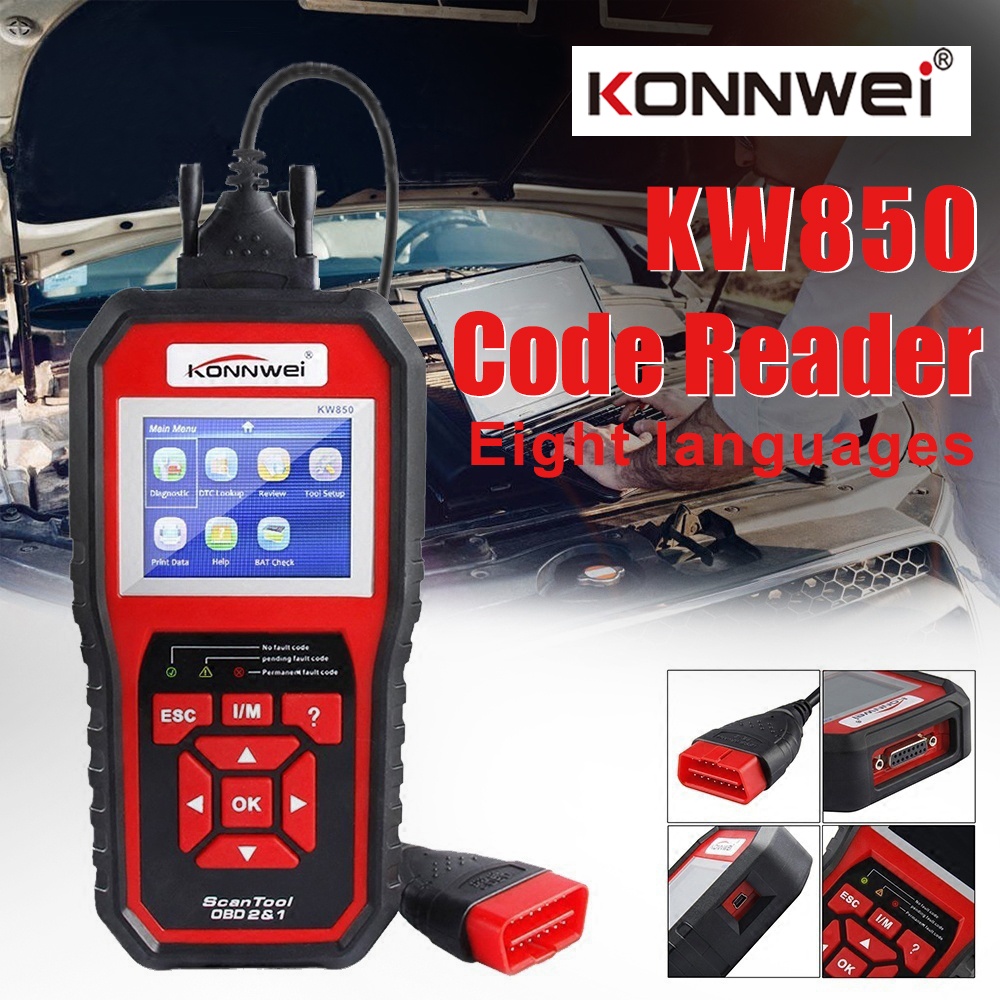 （Original）KONNWEI OBD2 kw850 OBD OBD2 Pemindai Mobil Sistem Lengkap Alat Diagnostik Mobil