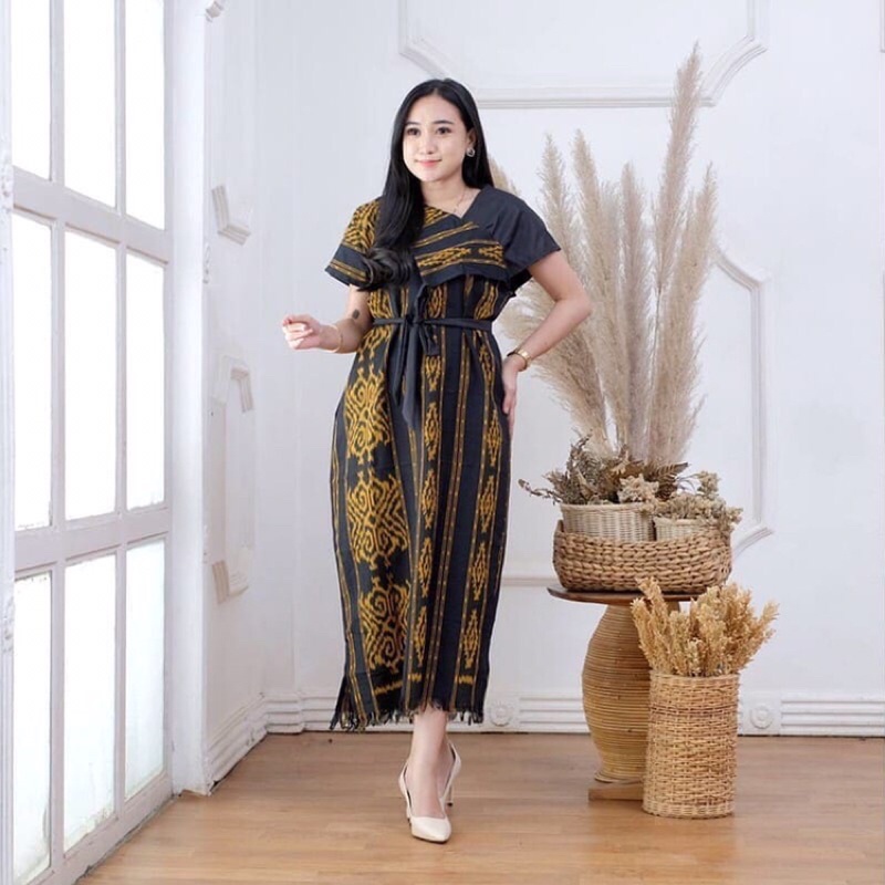 DRESS TENUN BAJU TENUN JEPARA PAKAIAN WANITA MURAH GAUN ETNIK TENUN