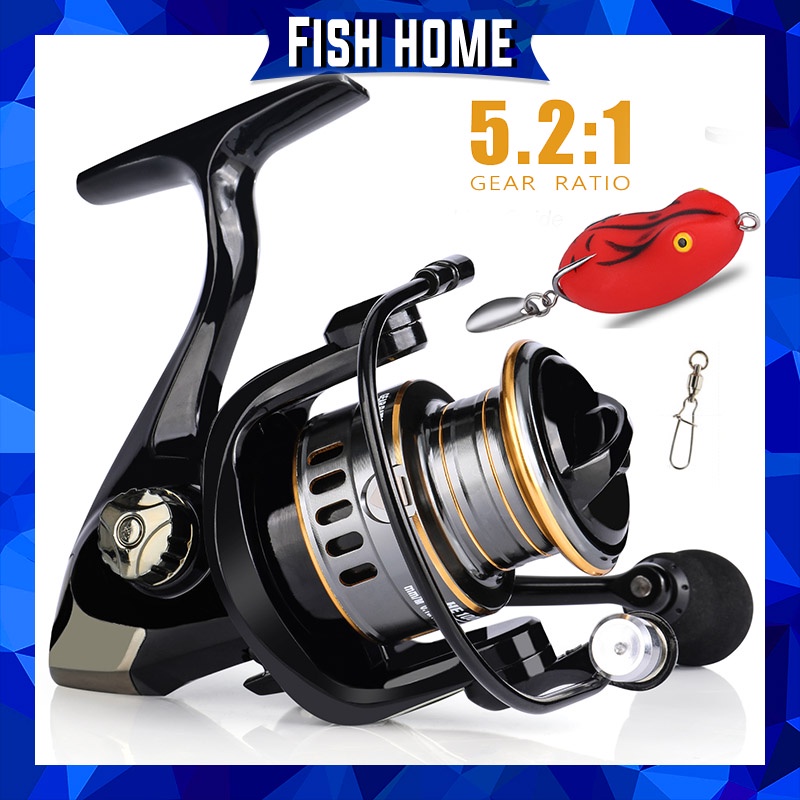 Spinning Fishing Reel 12 BB dengan gear ratio tinggi 5.2:1 Dan EVA/Metal Handle untuk alat pancing air tawar Hadiah umpan ekstra