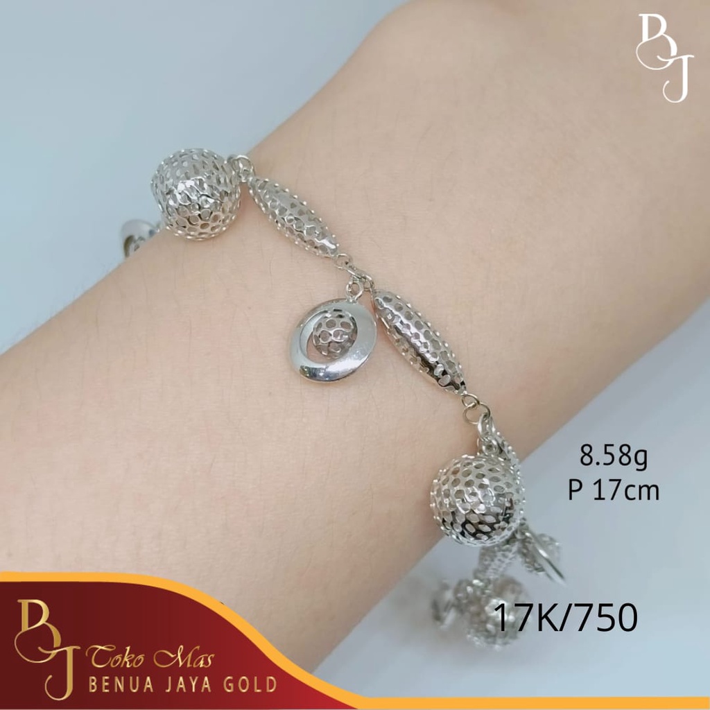 Gelang Rantai Variasi Bola Emas Putih 17K/750