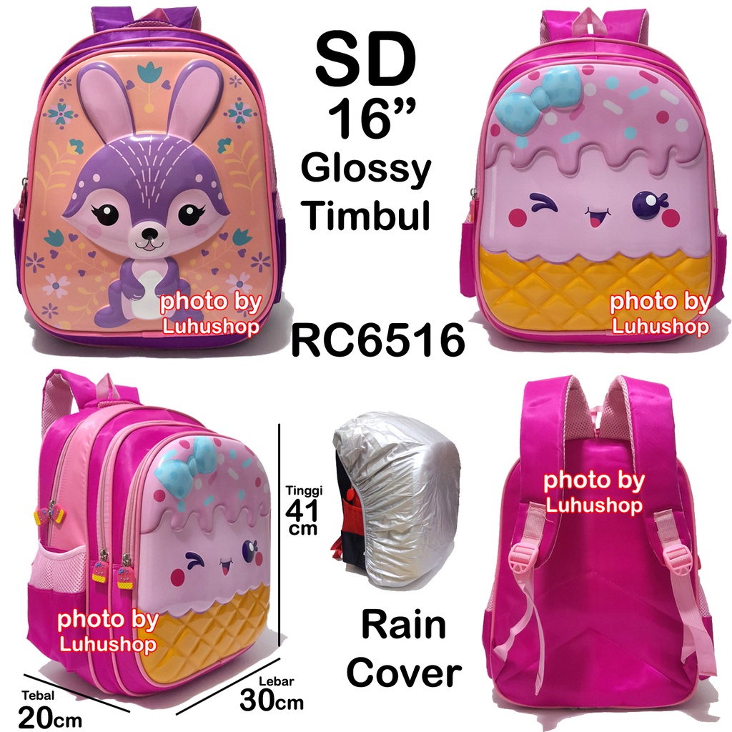 Tas Rain Cover Jas Hujan Mantol SD  Ransel Tas Anak Perempuan Sekolah Cewe Unicorn Timbul Tas Anak Perempuan Ransel Anak