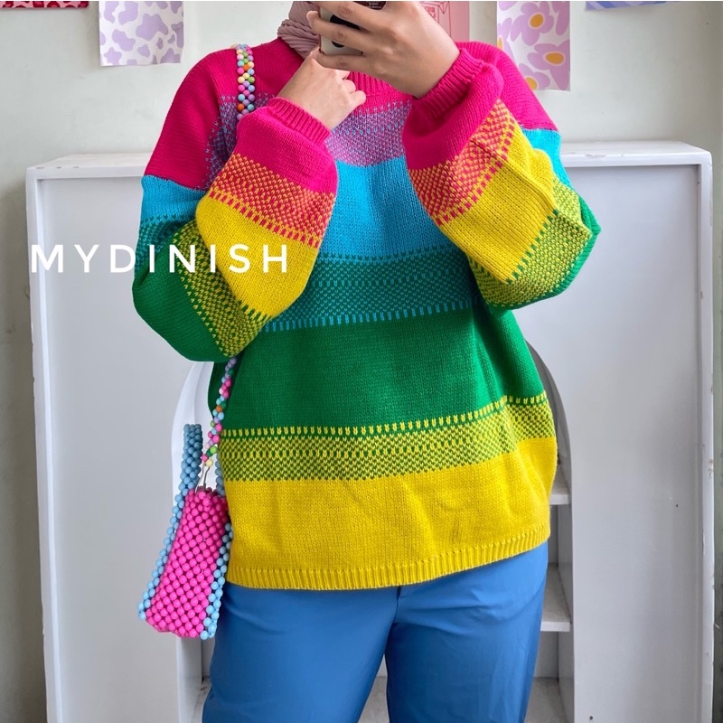 Hanna Rainbow Sweater - Sweater Wanita Motif Cewe Kue