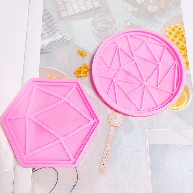 Siy Geometri Polygon/Round Coaster UV Crystal Epoxy Resin Mold Cup Mat Silicone Mold
