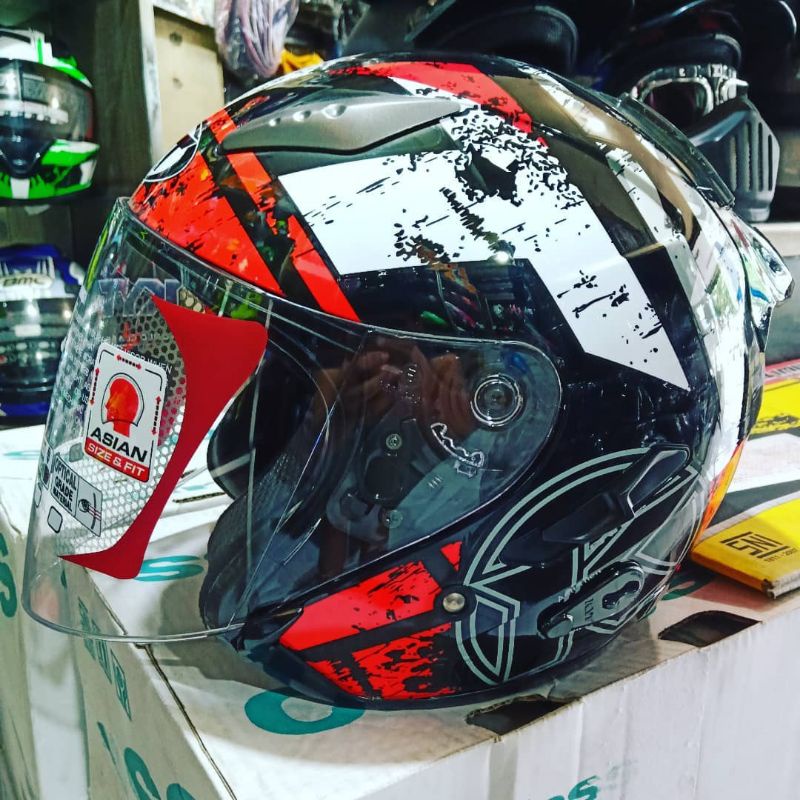 Helm KYT GALAXY Flat R BLACK DOFF & Motif Corak-#5 bk red flat