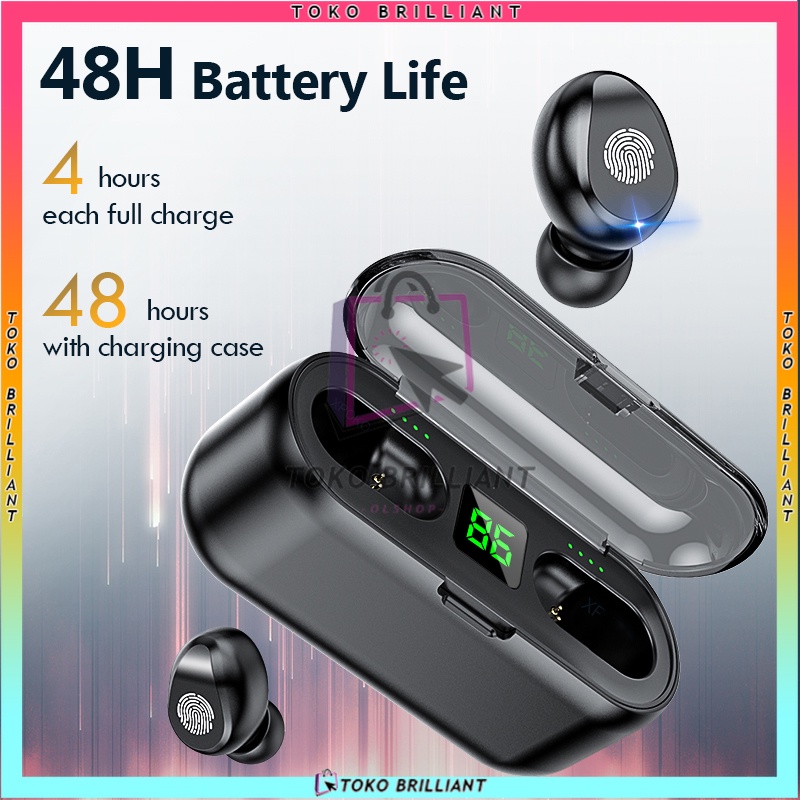 [𝐁𝐈𝐒𝐀 𝐂𝐎𝐃] F9 Headset Bluetooth 5.0 Earphone Wireless TWS F9 9D Stereo Sentuhan Pintar With Mikrofon PowerBank