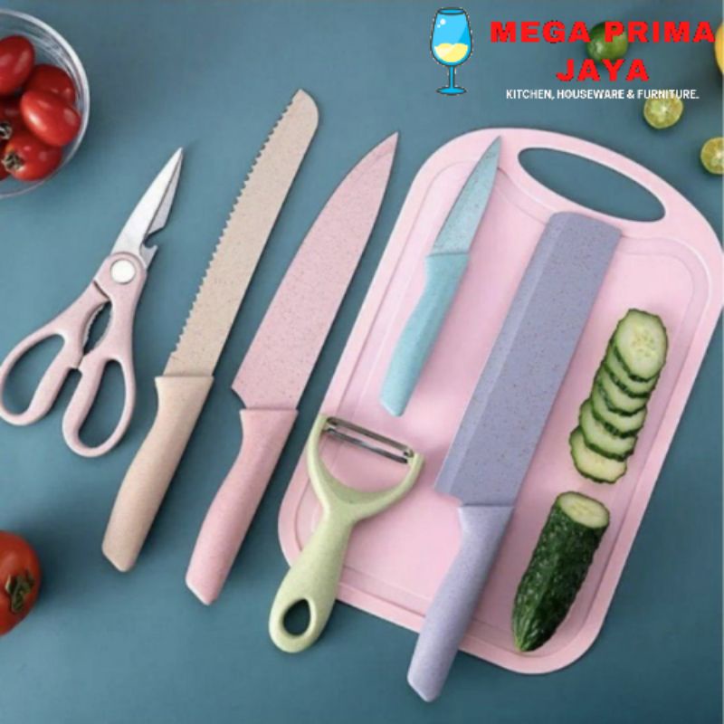 Pisau Set Warna 6 IN 1 | Pisau Dapur Warna 6 IN 1 | Pisau Multifungsi | Pisau Set Dapur Isi 6pcs | P