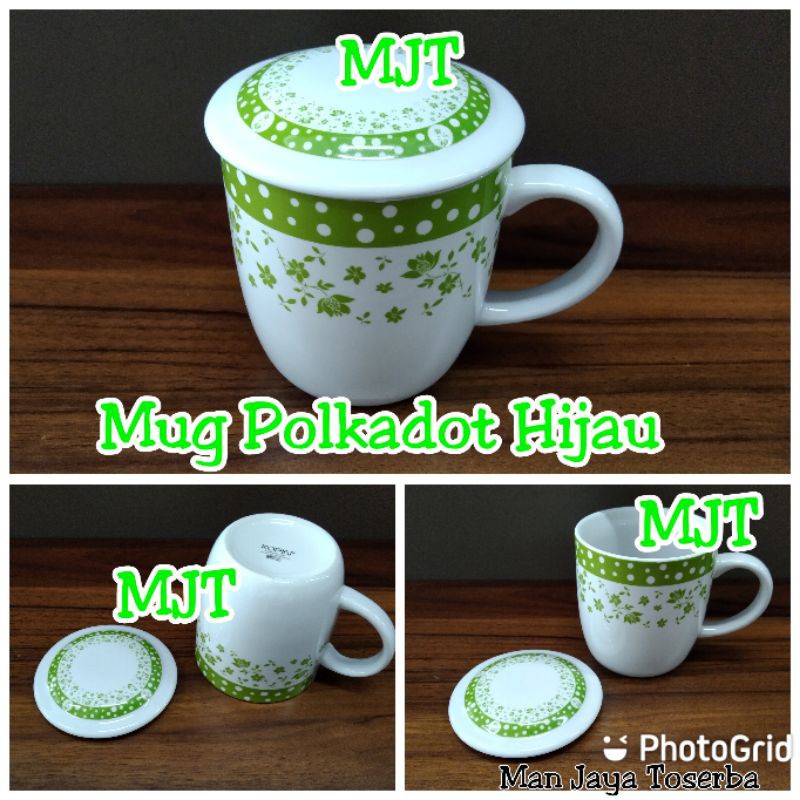 Mug Kopi  Mug Keramik Kopin Mug Polkadot Hijau Hampers Kado Hadiah Souvenir Pernikahan
