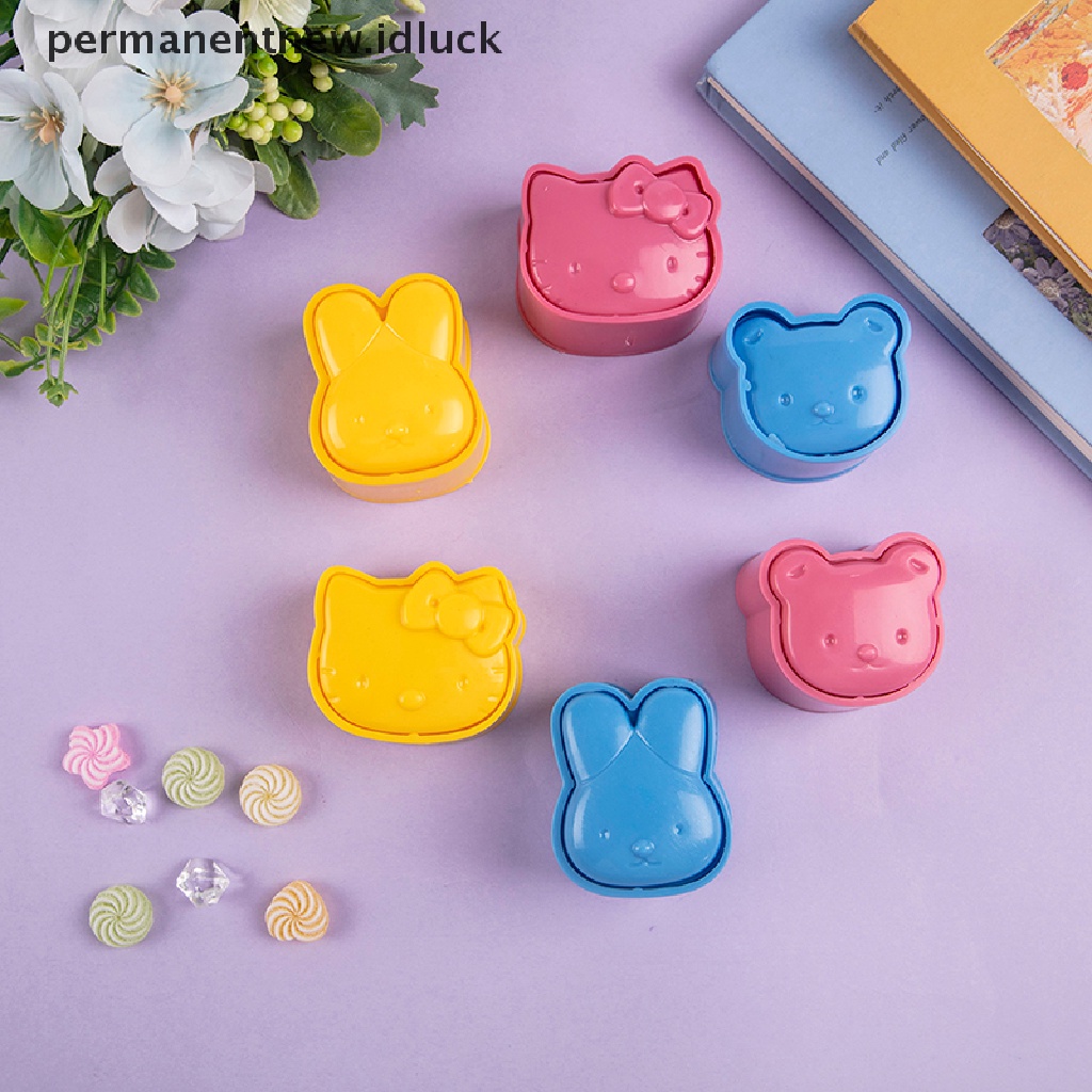 3 Pcs Cetakan Nasi Bento Bentuk Kartun Kelinci Kitty Beruang 3D Untuk Dapur