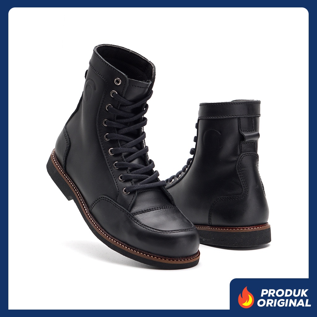BRATTA BLACK ORIGINAL x GREATA Sepatu Safety Boots Tinggi Hitam Kulit Sapi Asli Pria Kerja Proyek Lapangan Outdoor Ujung Besi Steel Toe Cap Leather Footwear Motor Touring Boot Casual Bikers Riding High Shoes Big Size Ukuran Jumbo 44 Keren Terbaru Kekinian