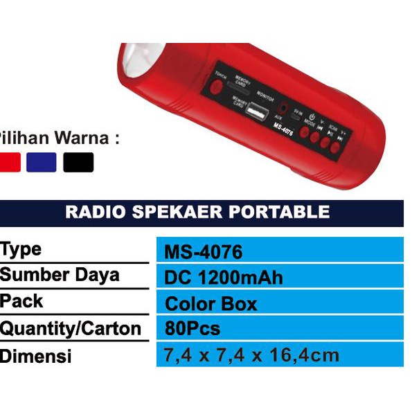 Radio Speaker Portable Bluetooth Senter Mitsuyama MS-4076