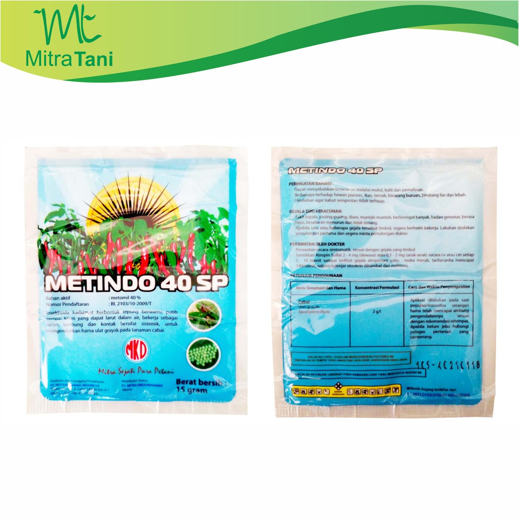Obat  Pembunuh Serangga ulat jengkal, ulat grayak, penggerek pucuk Insektisida METINDO 40 SP 15 gram