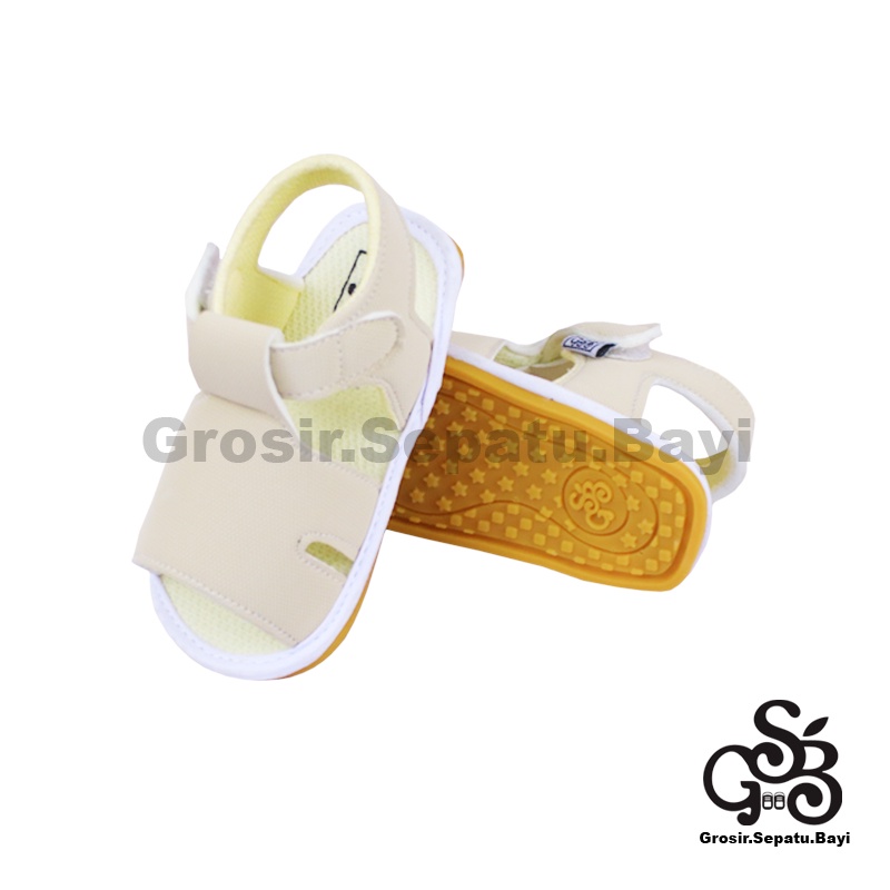 sendal bayi sepatu bayi sandal bayi  laki laki perempuan prewalker bayi  umur 2 - 12 bulan model casual S02 polos KREM ringan fleksibel &amp; Anti Slip