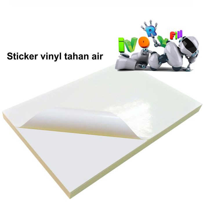 kertas sticker stiker glossy tahan air vinyl bisa cetak di semua printer tinta dan printer