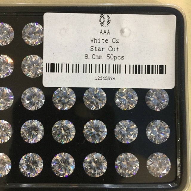 Batu Permata Zircon Star Cut AAA 8.00 mm White Round
