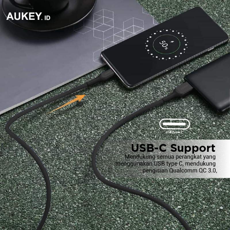 Aukey Kabel Charger Type C Aukey CB-AKC1 &amp; CB-AKC2 QC 2.0