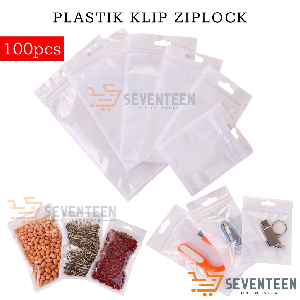 PLASTIK KLIP SERBAGUNA ISI 100PCS PLASTIK ZIPPER LOCK PUTIH SUSU TRANSPARAN PLASTIK CETIK PACKING KEMASAN MAKANAN