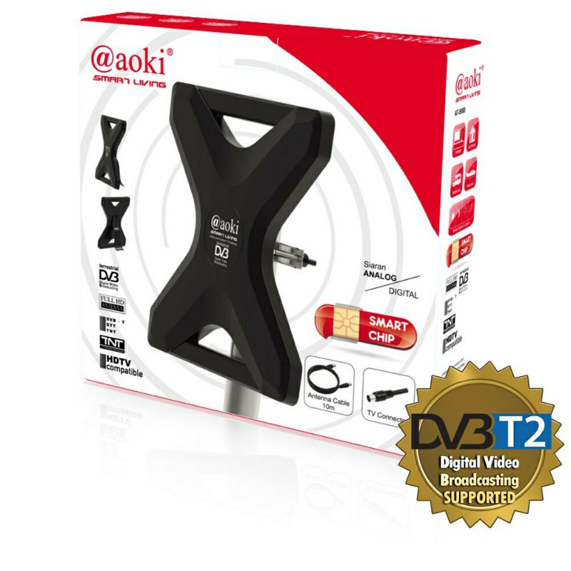 AOKI Antena TV In/Outdoor Digital TV DVB-T2 dengan Booster dan Power Inserter