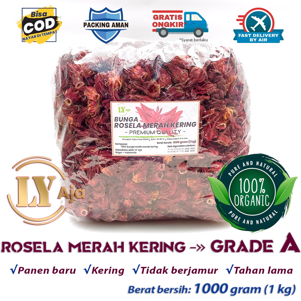 Teh Bunga Rosella Merah Rosela Ungu 1 Kg 1Kg LY Aja Kering Grade A