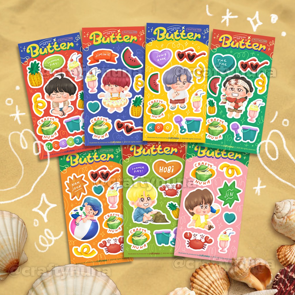 (BT-018) BTS BUTTER CONCEPT VER 4 FANART by Crafty Nuna beach fan art sticker set stiker deco summer cute kpop