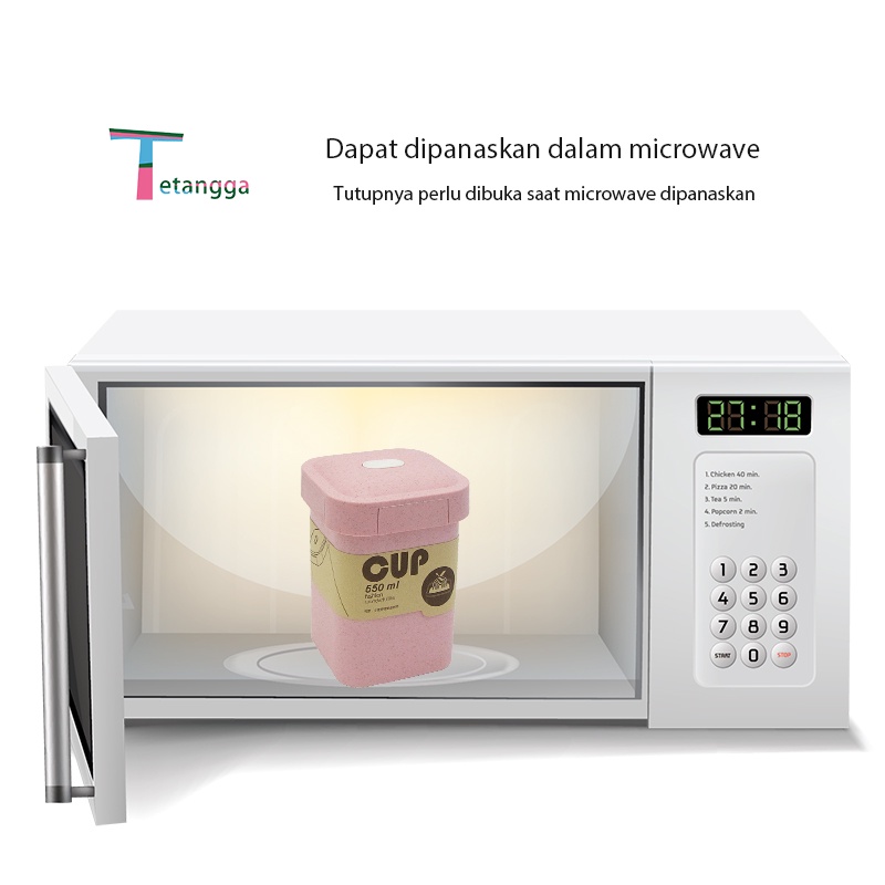 Cangkir Sarapan Multifungsi Mangkuk Sup Jerami Gandum Piknik Portable 550ml BPA FREE