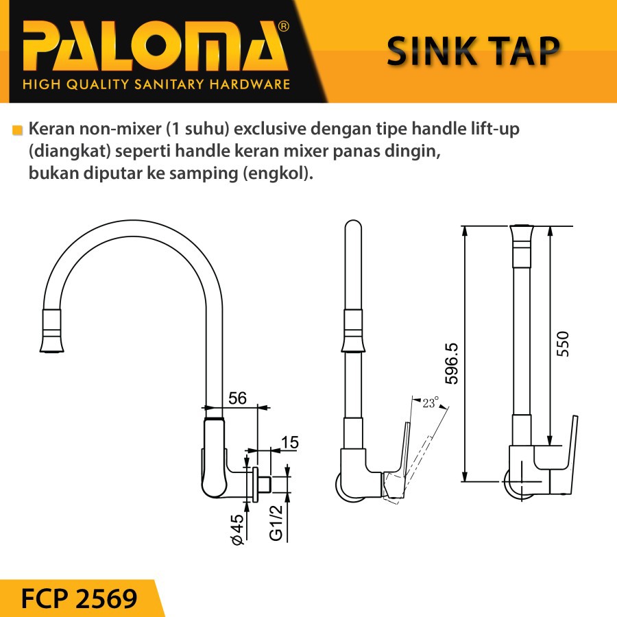 Keran Kran Sink Wastafel Flexible Sink Tap PALOMA FCP 2569 Tembok