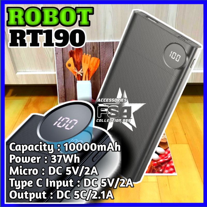 Power bank Robot Powerbank RT190 10000 Mah Dual Input Type C &amp; Micro original garansi resmi 1 tahun