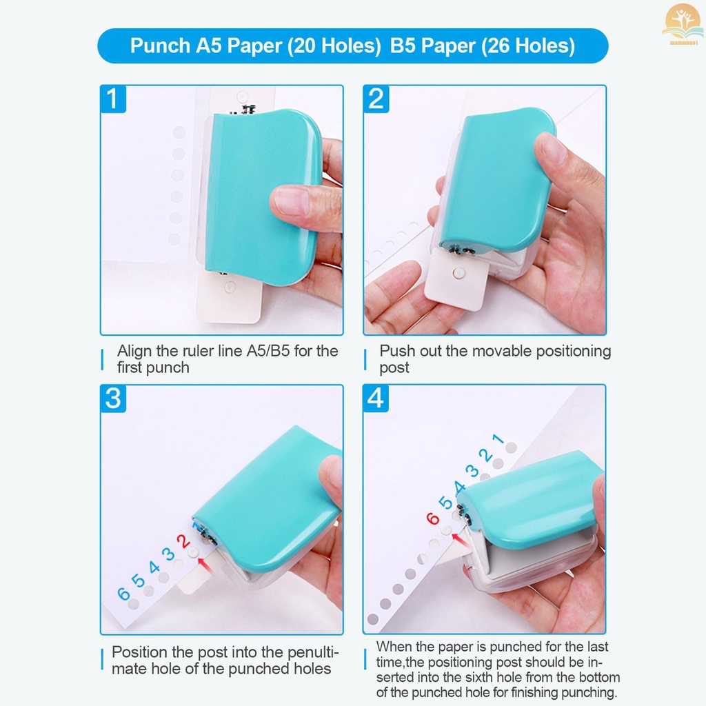 KW-trio 6-Hole Paper Punch Handheld Metal Hole Puncher 5 Sheet Capacity 6mm for A4 A5 B5 Notebook Scrapbook Diary Planner