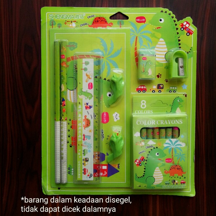 

tulis-alat-paket- study studi alat tulis tempat pensil set karakter dino dinosaurus -paket-alat-
