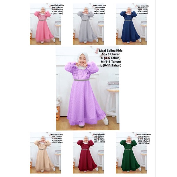 COD☑️PAKAIAN GAMIS ANAK TERBARU/MAXI SELINA KIDS/3 SIZE 3-5THN_6-8THN_9-11THN/MATT BROKAT KOMBIN TILLE DOT/PAKAIAN GAMIS ANAK MURAH/GOOD QUALITY