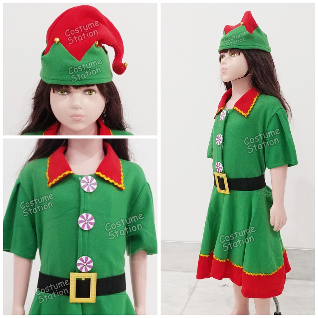 Kostum Green Santa Elf / Costume Peri Kurcaci Hijau Santa Natal Christmas anak cewe