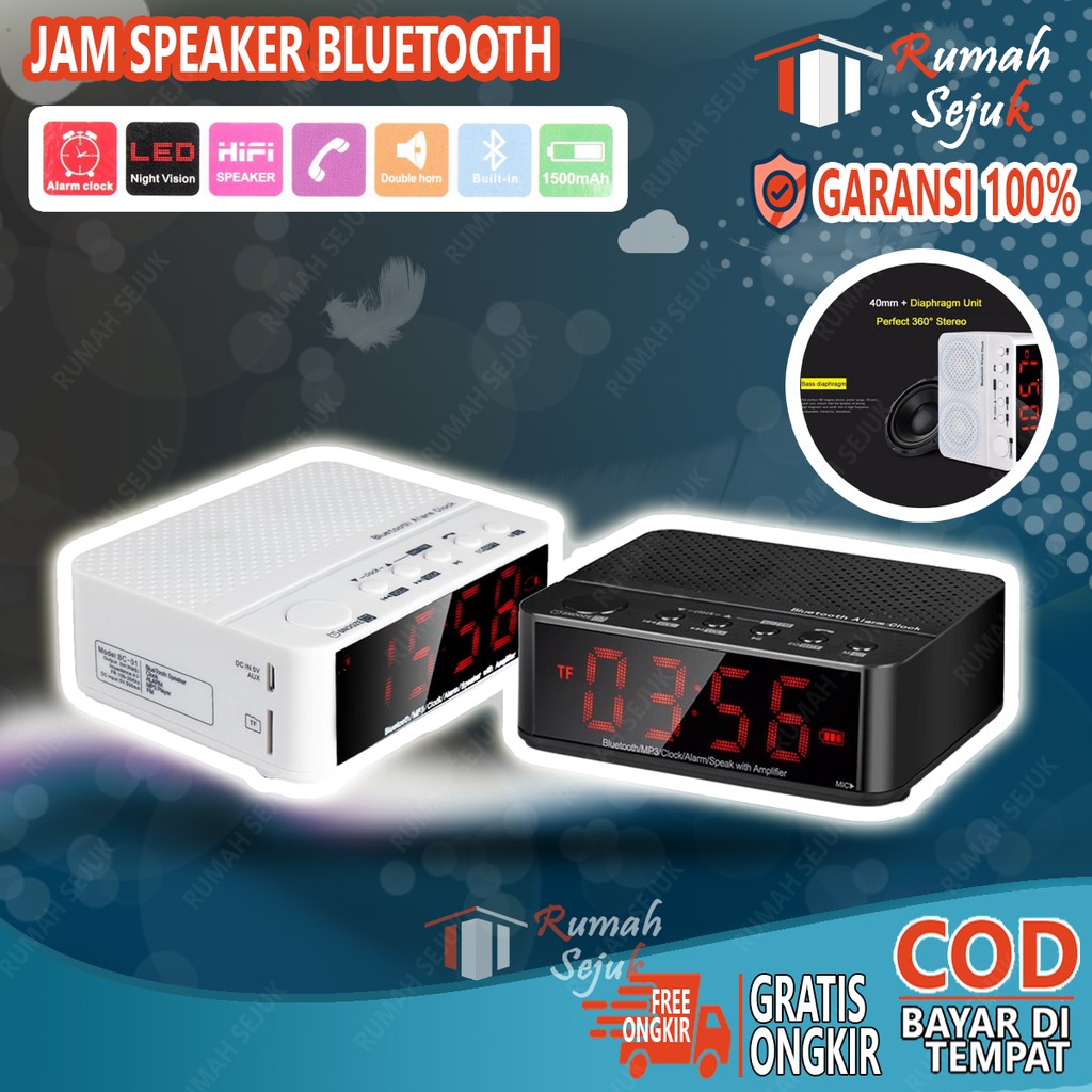 RS - Jam Speaker Bluetooth Weker Beker Digital FM RADIO alarm alaram LED Aesthetik RS-03606