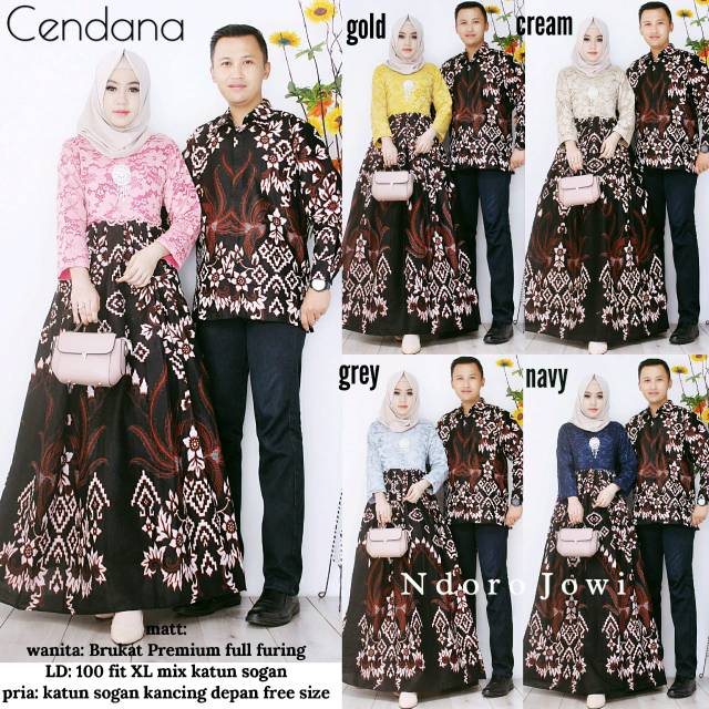 Cendana couple/ sarimbit gamis brukat mix batik dan kemeja lengan panjang