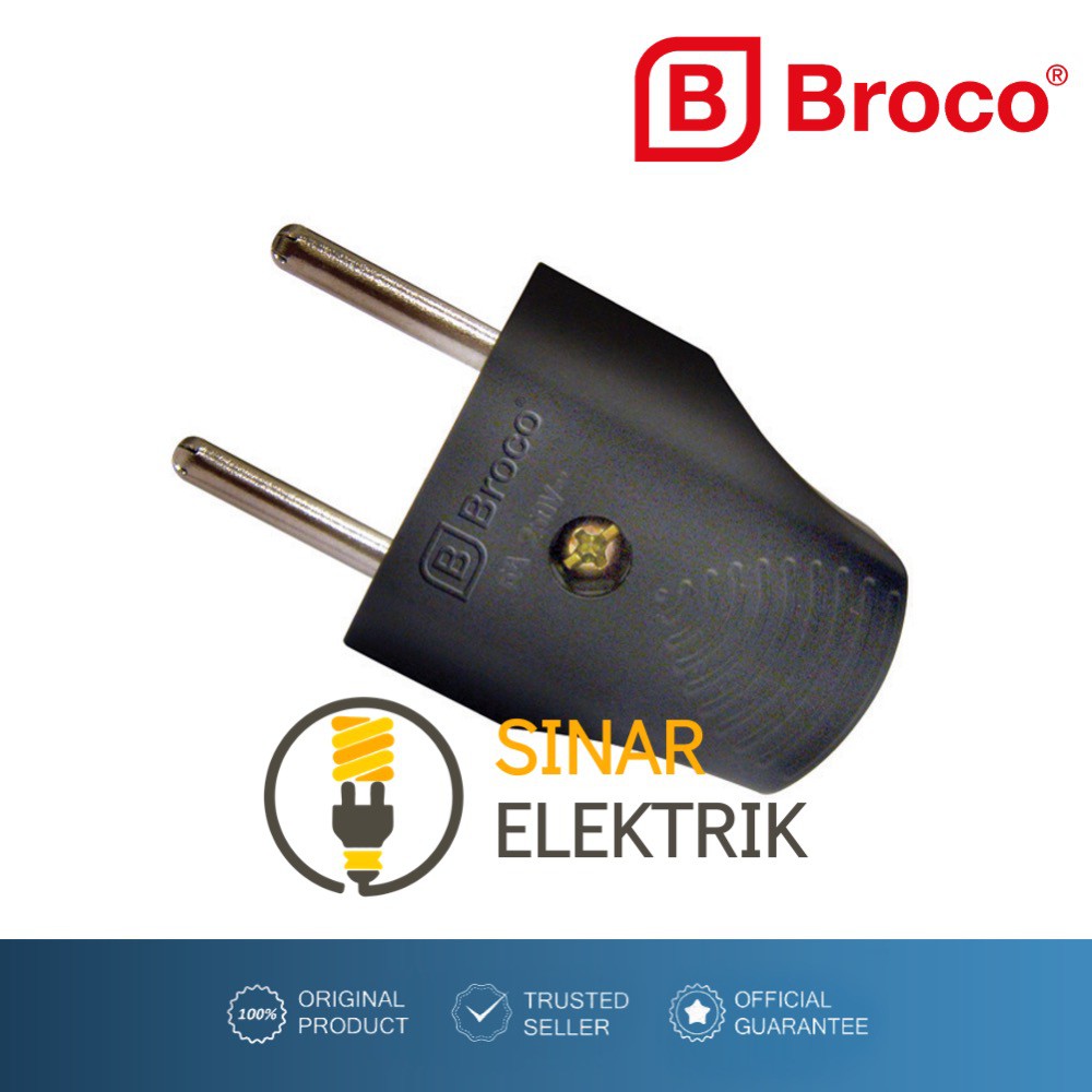 Steker BROCO Hitam Gepeng - Colokan 2P Black Original Grosir SNI