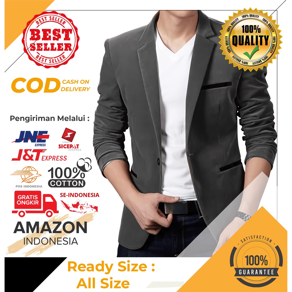 JAS PRIA STYLE CASUAL BLAZER PRIA FORMAL DARK GREY ABU TUA ABU GELAP KAIN KATUN PREMIUM HIGH QUALITY