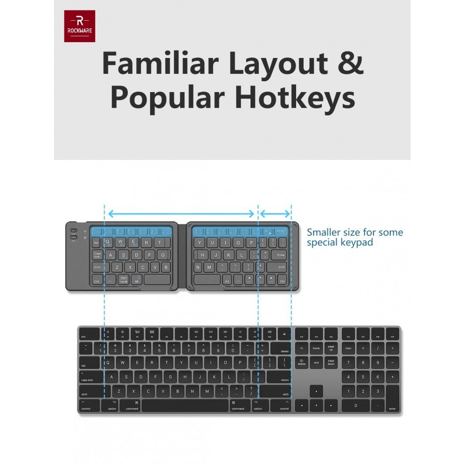 ROCKWARE RW-K08 - Universal Portable Folding Bluetooth 3.0 Keyboard