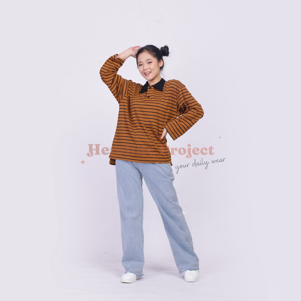 Hara Brown Oversized Stripe Top