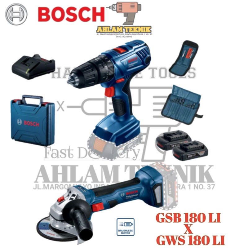 Jual Bosch Gsb 180 Li + Gws 18v Li 1 Set Bor Gerinda Cordles 18v 2.0 Ah ...